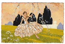 GIOVANNI MESCHINI ARS NOVA CARTOLINA DIPINTA A MANO POCHOIR FP N CM. 8 X 13