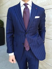 Abito uomo Sartoriale 100% cotone Gessato completo elegante cerimonia festa cock