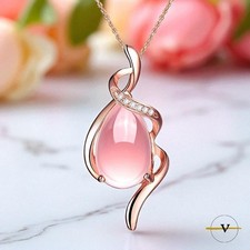 COLLANA DONNA ARGENTO 925 RODIATO ORO ROSA 18K CON QUARZO ROSA E ZIRCONI