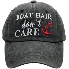 Women's Baseball Cap Embroidered Boat Hair Don't Care Vintage Distressed Dad ...