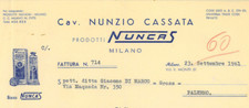 Fattura int. CAV NUNZIO CASSATA, PRODOTTI NUNCAS. Milano 1961