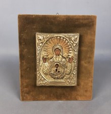 Antica icona sacra legno argento madonna del segno arte bizantina primi ‘900