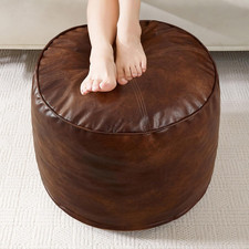 round Stuffed Pouf Ottoman, Pu