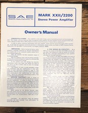 Amplificatore SAE MARK XXII / 2200 proprietario / manuale utente *originale*