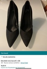 Décolleté Nero Scamosciato Anna Field tg 36. Tacco 12. Nuovo Mai Indossato