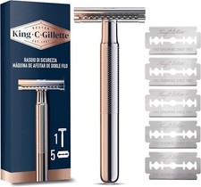 King C. Gillette Rasoio Sicurezza,1 Manico,5 Lamette Inox Rivestite Platino Uomo
