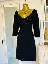 Karen Millen abito a tubino da cocktail nero in raso di seta con dettagli UK 14 vintage