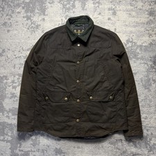 Barbour Reelin Wax cotone Sklkoil verde oliva tartan foderato giacca uomo L