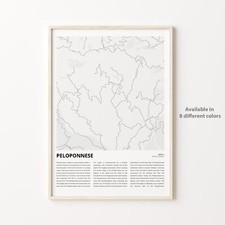 Stampa mappa città del Peloponneso, poster da viaggio, arte da parete