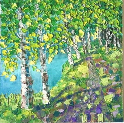 Dipinto olio betulla paesaggio - dipinto,