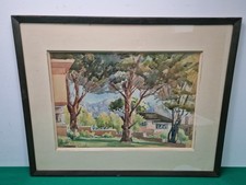 Quadro acquerello alberi incorniciati in giardino firmato dall'artista Osser A/F