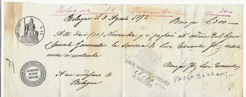 Bologna cambiale tratta - , 1872