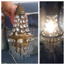 Vintage Piccola Applique Stile Impero Metallo Gocce Vetro (Leggere Descrizione)