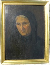 Volto di anziana BERGAMASCA - antico Olio su tela cm 48x36 inizi '900