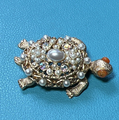 Spilla tartaruga vintage perle