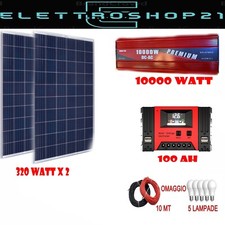 KIT FOTOVOLTAICO 2/3KW GIORNALIERO INVERTER 10000W PANNELLO ENERGIA  REG 100AH