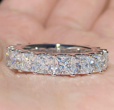 Princess Cut 3.MM Moissanite Prong Set Full Eternity Matching Band In 925 Silver