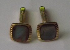 GEMELLI VINTAGE IN METALLO DORATO E MADREPERLA DA POLSO CAMICIA UOMO