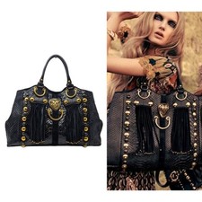 Gucci Babouska Hysteria autunno 2008 tote pelle di serpente frangia grande nero oro Y2K