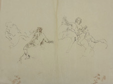 ANTICO DISEGNO a CHINA su Carta Ludida Velina Studio Allegorico Opera XIX secolo