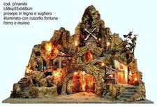 Presepe presepio artigianale napoletano diPNando forno, ruscello mulino 68x55x60