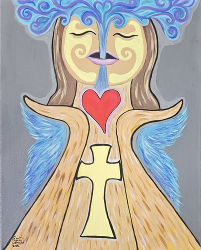 Quadro astratto croce cuore