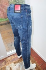 Jeans Dsquared2 W34 L32 blu conico elasticizzato slim D2 anticato vernice DSQ2 34R