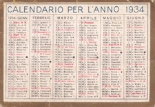 Calendarietto - anno 1934