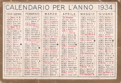 Calendarietto anno 1934 - calendarietto,