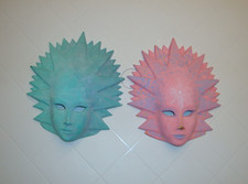 LOTTO 2 MASCHERE VENEZIANE ORIGINALI "SOLE" IN CERAMICA VINTAGE '80 DA RIFINIRE