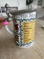 Boccale In Ceramica Birra Vintage Con Coperchio In Peltro Da Collezione  0,5 l