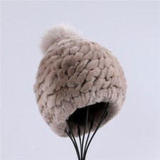 Cappello berretto donna lusso Rex pelliccia di coniglio berretto donna inverno caldo con pelliccia di volpe pom