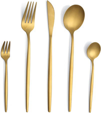 Set Di Posate Oro per 6 Persone, 30 Pezzi, in Acciaio Inox, Posate Dorate Con Co