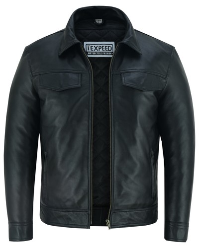 Uomo pelle casual biker - pelle, giacca