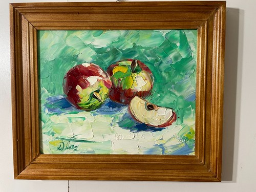 Dipinto olio natura morta mela