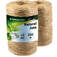 GRÜNTEK Spago di Iuta naturale 2mm. 2 Rotoli da 100 m. Corda di Canapa per G