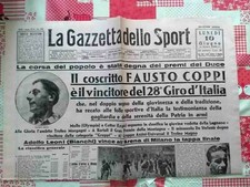 REPLICA GIORNALE GAZZETTA SPORT 10 GIUGNO 1940 VITTORIA COPPI GIRO ITALIA 
