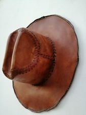 Cappello da Cowboy in Vero Cuoio Marrone Brown Genuine Leather Western Hat 