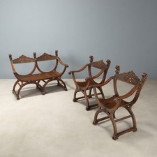 Divano Antico con Coppia di Poltrone Stile Neorinascimento XIX Secolo Originali