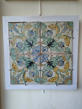 4 mattonelle in maiolica dipinta '700