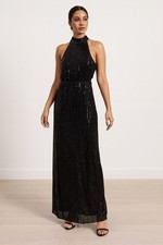 Abito da sera formale vintage cachet nero paillettes maglia taglio vita maxi nuovo 14