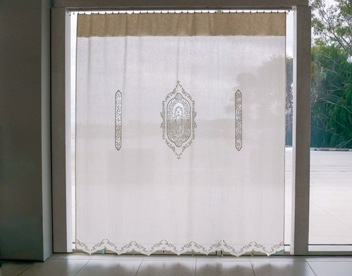 Tenda ricamata misto lino - tenda,