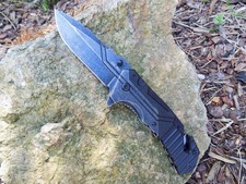 Coltello tascabile tattico per soccorso auto esterno G10 Stone Washed con...