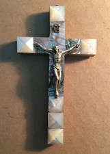 ARTE DEVOZIONALE-CROCIFISSO DA COLLEZIONE-MADREPERLA-GERUSALEMME-DA VETRINA