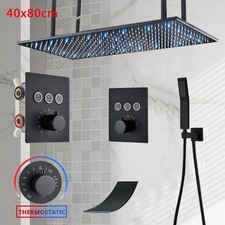 LED Termostatica doccia set incasso 3 vie nero cascata soffione doccetta ottone
