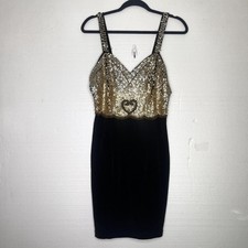 Mini Abito Mezza Luna Vintage Nero Oro Perline Paillettes Body Con Tg 6