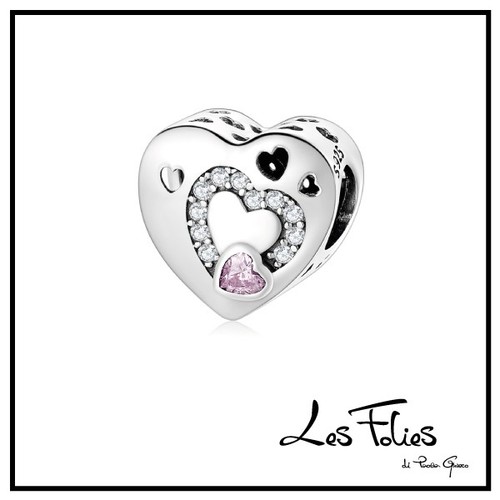 Charm cuore con zircone rosa - zircone,