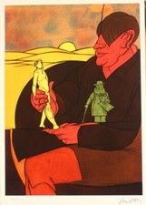 Valerio Adami - Statuetta - Litografia firmata a mano