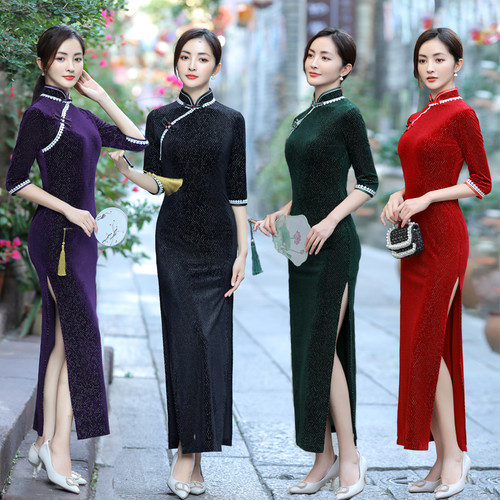 Abito lungo velluto - abito, qipao