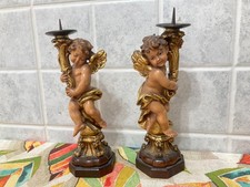 ANRI ITALY VINTAGE PORTACANDELE ANGELI PUTTI ALTI CM.20 BASAMENTO LEGNO
